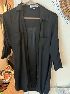 Express Men’s Black Button-Down Longline Shirt